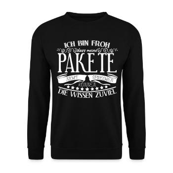 Paketzusteller Witz Paketbote - Unisex Pullover - Schwarz - Vorne - Alina (178cm) & Michal (187cm)