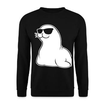 Robbe Seehund mit Sonnenbrille Seerobbe - Unisex Pullover - Schwarz - Vorne - Alina (178cm) & Michal (187cm)