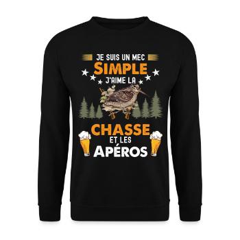 Bécasse et apéro Humour Homme chasseur - Sweat-shirt Unisexe - noir - Devant - Alina (178cm) & Michal (187cm)