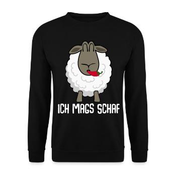 Schaf mit Chili Schafe Schäfchen - Unisex Pullover - Schwarz - Vorne - Alina (178cm) & Michal (187cm)