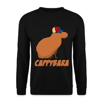 Capybara mit Cappy Capybaras - Unisex Pullover - Schwarz - Vorne - Alina (178cm) & Michal (187cm)