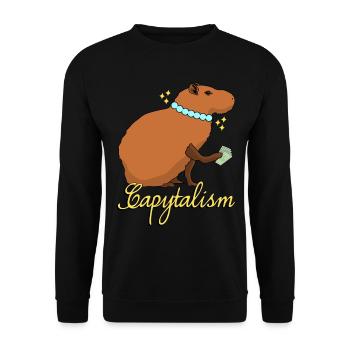 Capybara Kapitalismus Capybaras - Unisex Pullover - Schwarz - Vorne - Alina (178cm) & Michal (187cm)