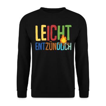 Leicht entzündlich mit Feuer - Unisex Pullover - Schwarz - Vorne - Alina (178cm) & Michal (187cm)