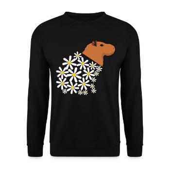 Gänseblümchen Capybara aus Blüten - Unisex Pullover - Schwarz - Vorne - Alina (178cm) & Michal (187cm)