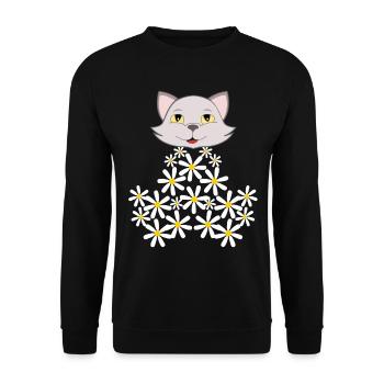 Chat marguerite de fleurs - Sweat-shirt Unisexe - noir - Devant - Alina (178cm) & Michal (187cm)