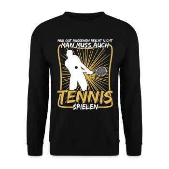 Tennis Tennisspieler Tennisspiel - Unisex Pullover - Schwarz - Vorne - Alina (178cm) & Michal (187cm)