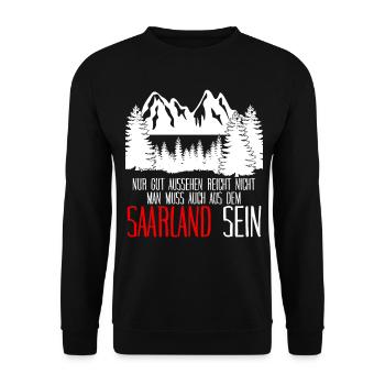 Saarland Spruch Saarländer - Unisex Pullover - Schwarz - Vorne - Alina (178cm) & Michal (187cm)