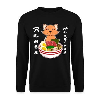 Ramen Katze mit Nudelsuppe - Unisex Pullover - Schwarz - Vorne - Alina (178cm) & Michal (187cm)