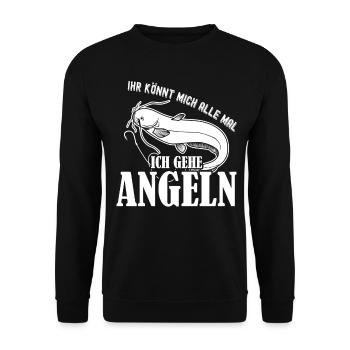 Angler Waller Fischer Angeln Fisch Angel - Unisex Pullover - Schwarz - Vorne - Alina (178cm) & Michal (187cm)