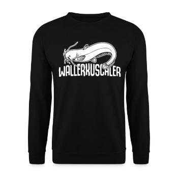 Waller Angeln Angel Angler Fischer - Unisex Pullover - Schwarz - Vorne - Alina (178cm) & Michal (187cm)