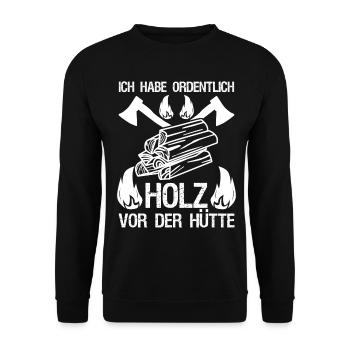 Feuerholz Kamin Ofen Feuer Brennholz - Unisex Pullover - Schwarz - Vorne - Alina (178cm) & Michal (187cm)