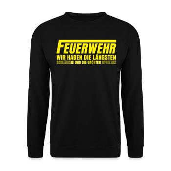 Jugendfeuerwehr Spruch Feuerwehr - Unisex Pullover - Schwarz - Vorne - Alina (178cm) & Michal (187cm)