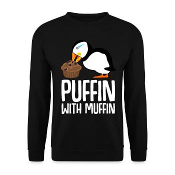 Puffin isst Muffin Papageientaucher - Unisex Pullover - Schwarz - Vorne - Alina (178cm) & Michal (187cm)