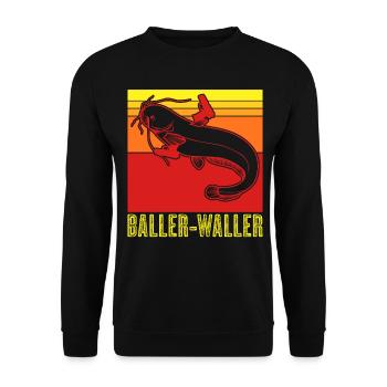 Waller Angel Angler Fischer Angeln - Unisex Pullover - Schwarz - Vorne - Alina (178cm) & Michal (187cm)