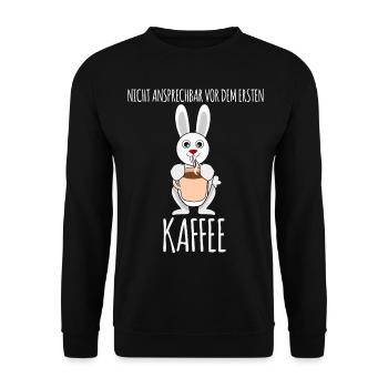 Kaffee Hase Kaffeebecher Kaffeetrinker - Unisex Pullover - Schwarz - Vorne - Alina (178cm) & Michal (187cm)