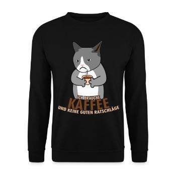 Morgenmuffel Kaffee Katze Kaffeetrinker - Unisex Pullover - Schwarz - Vorne - Alina (178cm) & Michal (187cm)