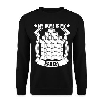 Paketzusteller Paket Haus Paketbote - Unisex Pullover - Schwarz - Vorne - Alina (178cm) & Michal (187cm)