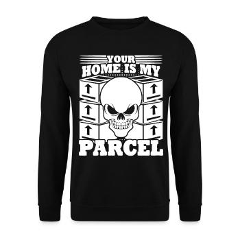Paketzusteller Schädel Paketbote - Unisex Pullover - Schwarz - Vorne - Alina (178cm) & Michal (187cm)