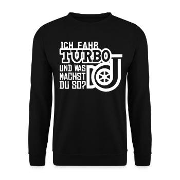 Turbolader Spruch Werkstatt Tuning - Unisex Pullover - Schwarz - Vorne - Alina (178cm) & Michal (187cm)