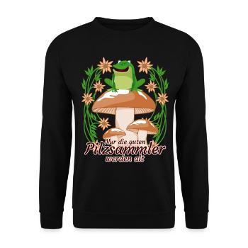 Pilzsammler Pilze Frosch Pilz - Unisex Pullover - Schwarz - Vorne - Alina (178cm) & Michal (187cm)