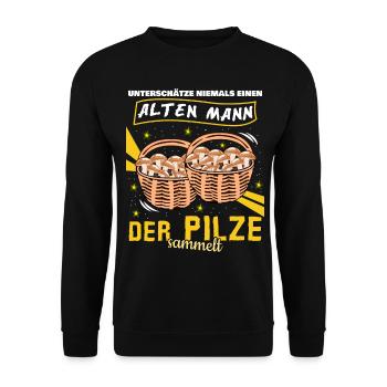 Pilze im Korb Pilz Pilzsammler - Unisex Pullover - Schwarz - Vorne - Alina (178cm) & Michal (187cm)