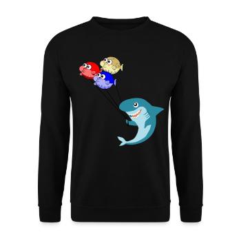 Hai mit Kugelfisch Ballons Kugelfische - Unisex Pullover - Schwarz - Vorne - Alina (178cm) & Michal (187cm)