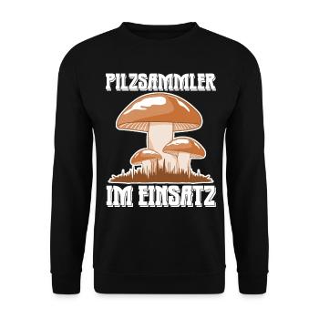 Pilzsammler im Einsatz Pilze Pilz - Unisex Pullover - Schwarz - Vorne - Alina (178cm) & Michal (187cm)