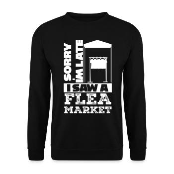 Flohmarkt Trödelmarkt lustig Händler - Unisex Pullover - Schwarz - Vorne - Alina (178cm) & Michal (187cm)