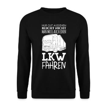 LKW Trucker LKW-Fahrer Lastwagen - Unisex Pullover - Schwarz - Vorne - Alina (178cm) & Michal (187cm)