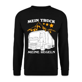 LKW Witz Trucker LKW-Fahrer Lastwagen - Unisex Pullover - Schwarz - Vorne - Alina (178cm) & Michal (187cm)