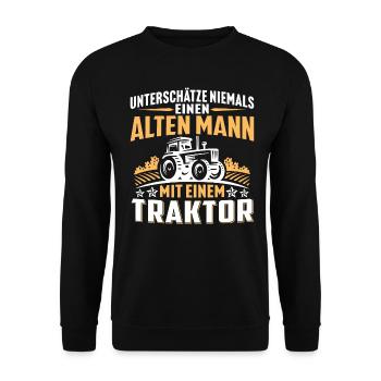 Alten mann mit einem traktor - Unisex Pullover - Schwarz - Vorne - Alina (178cm) & Michal (187cm)