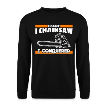 Chain Saw Cutting Wood Chainsaw - Unisex Sweatshirt - black - Front - Alina (178cm) & Michal (187cm)
