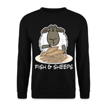 Sheep eats Fish and Chips Shepherd - Unisex Pullover - Schwarz - Vorne - Alina (178cm) & Michal (187cm)