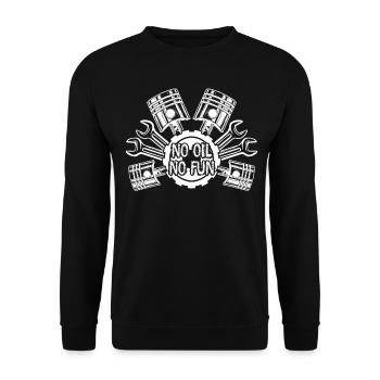 Workshop Car Oil Joke Mechanic - Unisex Sweatshirt - black - Front - Alina (178cm) & Michal (187cm)