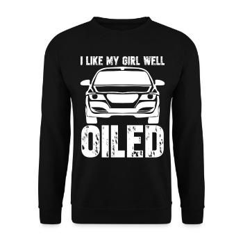 Mechanic Joke Car Workshop Oil - Unisex Sweatshirt - black - Front - Alina (178cm) & Michal (187cm)