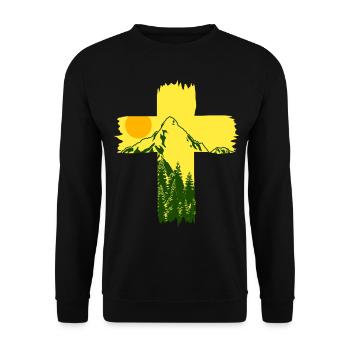 Jesus Christ Mountains Cross - Unisex Sweatshirt - black - Front - Alina (178cm) & Michal (187cm)