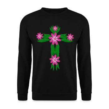 Jesus Christ Flowers Cross Christianity - Unisex Sweatshirt - black - Front - Alina (178cm) & Michal (187cm)