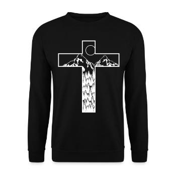 Mountains Cross Jesus Christ - Unisex Sweatshirt - black - Front - Alina (178cm) & Michal (187cm)