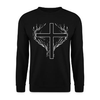 Christianity Cross Jesus Christ Trees - Unisex Sweatshirt - black - Front - Alina (178cm) & Michal (187cm)