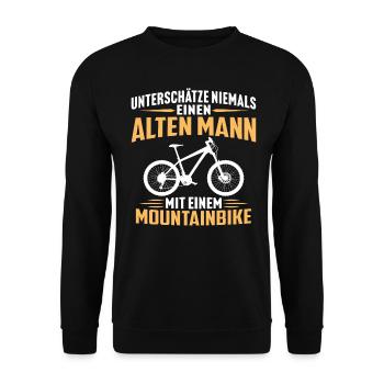 Alten Mann mit einem Mountainbike - Unisex Pullover - Schwarz - Vorne - Alina (178cm) & Michal (187cm)