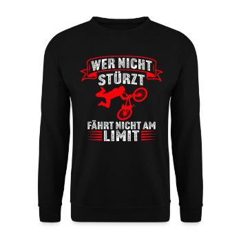 wer nicht stürzt fährt nicht am limit mountainbike - Unisex Pullover - Schwarz - Vorne - Alina (178cm) & Michal (187cm)