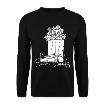 Rain Boots with Flowers - Unisex Sweatshirt - black - Front - Alina (178cm) & Michal (187cm)