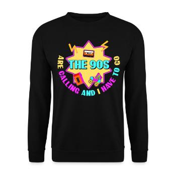 90s Joke Retro 1990 Disco - Unisex Pullover - Schwarz - Vorne - Alina (178cm) & Michal (187cm)