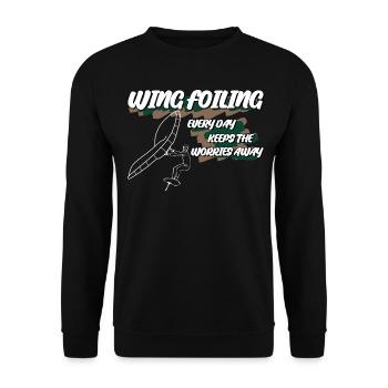 Wingsurfing Wing Foiling Winging - Unisex Pullover - Schwarz - Vorne - Alina (178cm) & Michal (187cm)