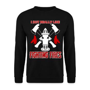 Fire Brigade Firefighter Fire Truck - Unisex Pullover - Schwarz - Vorne - Alina (178cm) & Michal (187cm)