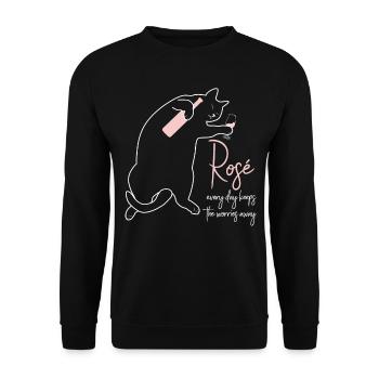 Cat Rosé Red Wine Glass - Unisex Pullover - Schwarz - Vorne - Alina (178cm) & Michal (187cm)