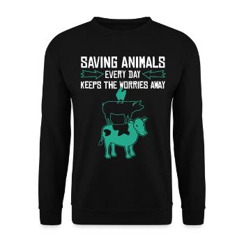 Animal Rights Vegan Retro Rescue animals - Unisex Sweatshirt - black - Front - Alina (178cm) & Michal (187cm)