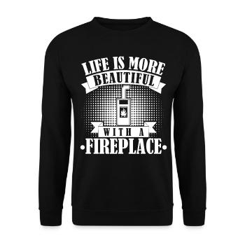 Fireplace Oven Joke Firewood - Unisex Sweatshirt - black - Front - Alina (178cm) & Michal (187cm)