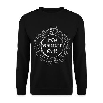 Mon vrai cercle d'amis c'est les fruits et légumes - Sweat-shirt Unisexe - noir - Devant - Alina (178cm) & Michal (187cm)