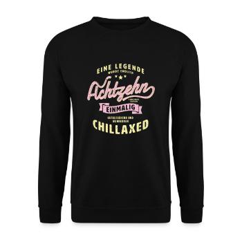 Eine Legende wird 18. Einmalig und Chillaxed - Unisex Pullover - Schwarz - Vorne - Alina (178cm) & Michal (187cm)